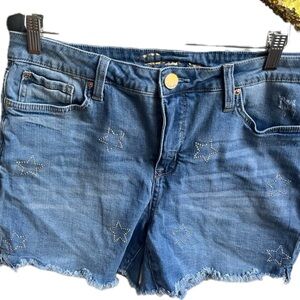 Seven 7 Womens Raw Hem Blue Weekend Denim Star Print Shorts Size 12